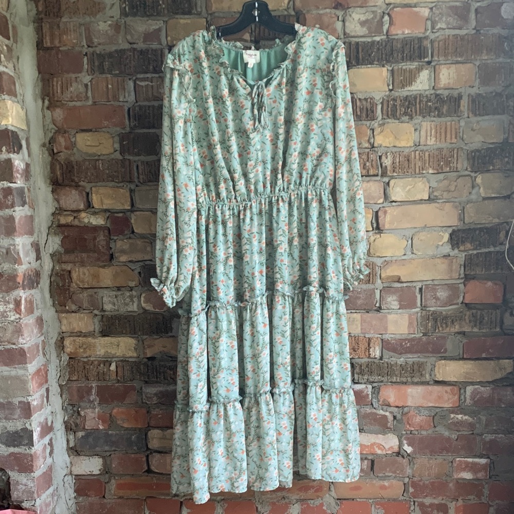 Hayden Mint Floral Long Sleeve Dress